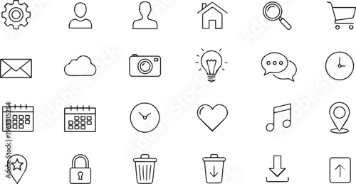 Essential User Interface and Web Application Line Icons Set for Digital Communication and Management
