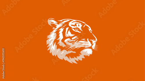 Graphic orange image featuring a white profile of a tiger's head. Bold, stylized, and modern design