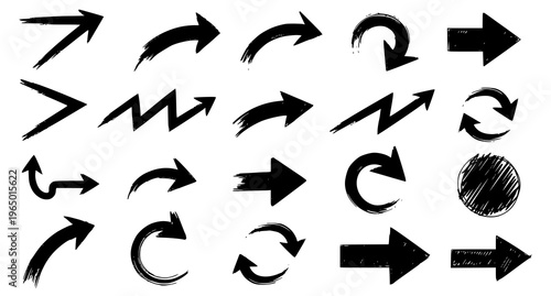 Collection of black brush stroke arrows on white background