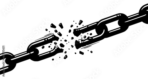 A broken chain link with debris