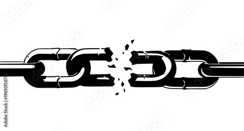 A broken chain link on a white background