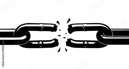 A broken chain link on a white background