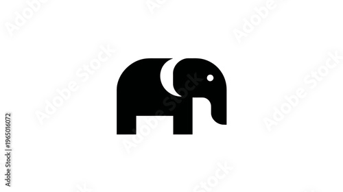 Black and white illustration of an elephant. Simple design with minimal details. Rounded shapes