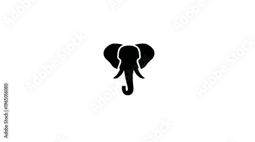 A stark black silhouette of an elephant's head and trunk, centered on a pristine white backdrop