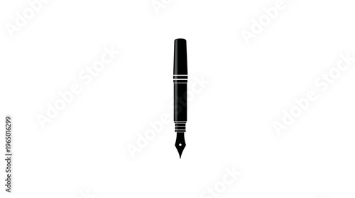 A simple, black illustration of a fountain pen standing upright against a white backdrop
