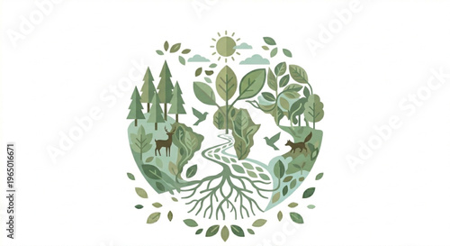 Green Planet Ecosystem Harmony Illustration