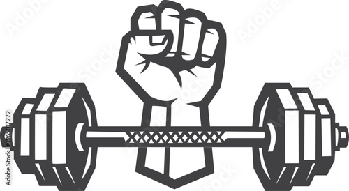 Strong fist holding a barbell, a modern gym logo