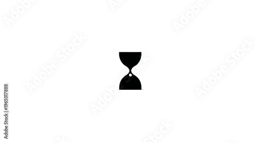 A stark, minimalist depiction of an hourglass, rendered in solid black against a white background