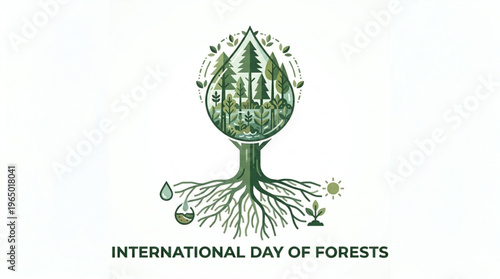 Green Forest Tree Ecosystem Illustration for Conservation
