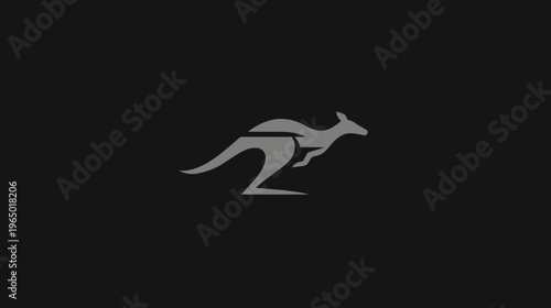 A stylized grey silhouette of a kangaroo leaping against a black background