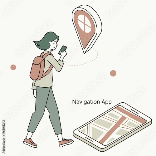 woman using navigation app on smartphone with map