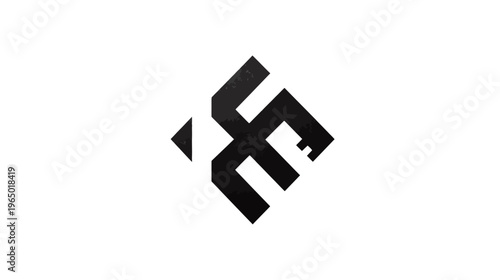 A geometric symbol in black with a textured effect, set against a pristine white background