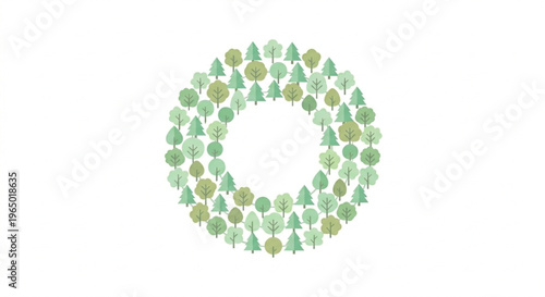 Circular arrangement of various green trees