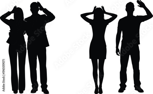 Black silhouettes set of professional singers and musicians performing with microphones and guitars isolated on white background for concert concepts