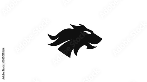 A silhouette illustration of a lion's head with flowing mane and defined features on white background