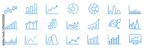 diagram line icon set. Data analytics line icons. Data, analysis, optimization, processing, mining, technology, monitoring icon set. Editable stroke, progress, growth, efficiency. 