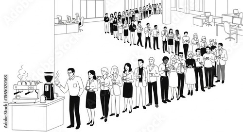 A long queue of people waiting in line.