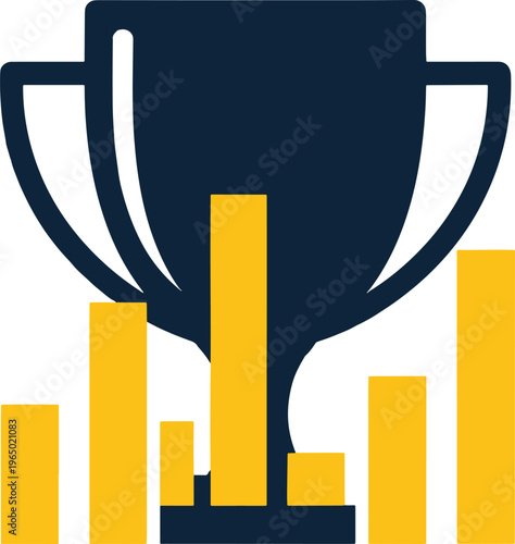 Trophy silhouette integrated with financial bar charts representing professional victories