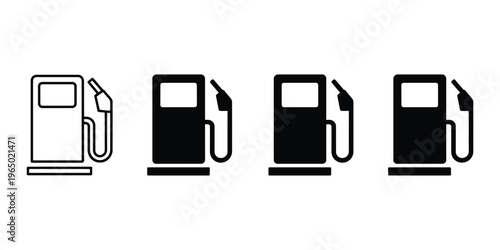 Fuel pump icon set in outline and solid styles, gas station dispenser symbols for petrol, diesel and energy service isolated on white background vector illustration.