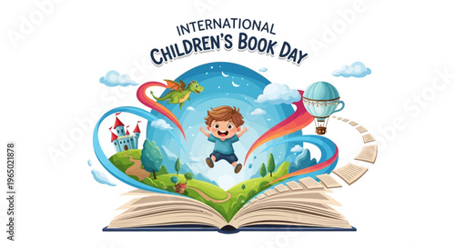 Foto Illustration of a whimsical scene celebrating International Children's Book Day