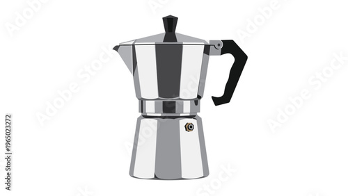 Classic silver aluminum moka pot stovetop espresso coffee maker isolated on a white background for cafe design.