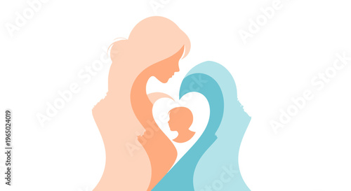 Illustration of a loving family with mother, father, and child in a heart