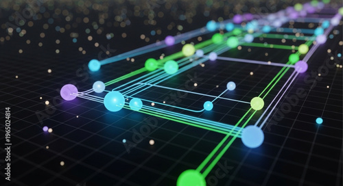 Neon colored network connections diagram.
