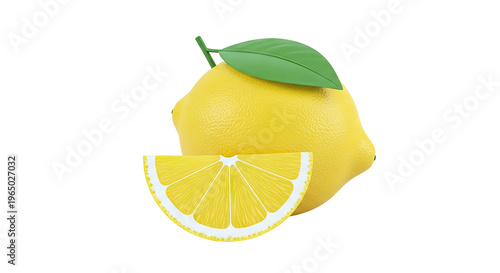 Whole Lemon with Slice and Leaf