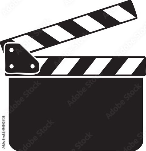 Film clapper board, movie clapperboard, black and white icon, cinema slate