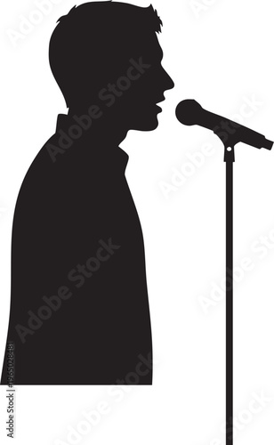 Microphone, singer silhouette, vocalist icon, music performance