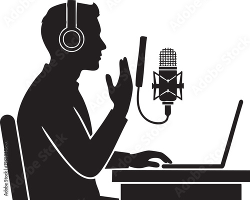 podcast, voice over, recording studio, microphone, black silhouette