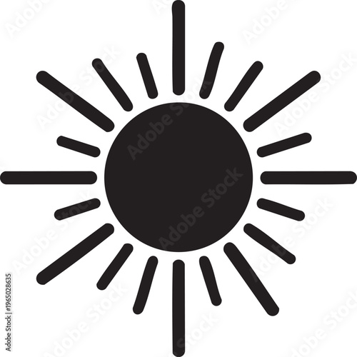 Black sun icon, solar symbol, vector illustration, flat design