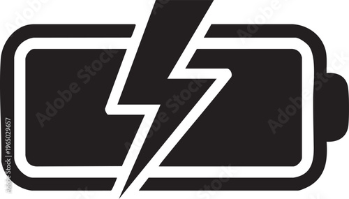 Battery, low power, empty battery icon, charging symbol, black and white vector