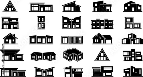 Prefabricated modular home icon in thin line style
