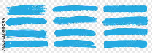 Abstract blue brush strokes with gradient outlines on transparent background Vector, illustration