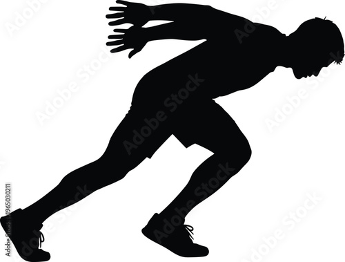 Silhouette of a sprinter starting a race, focused and ready to run.