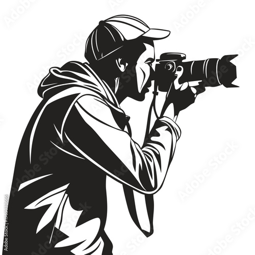 Photographer, Camera Man, Black and White, Vector Illustration, Graphic Resource