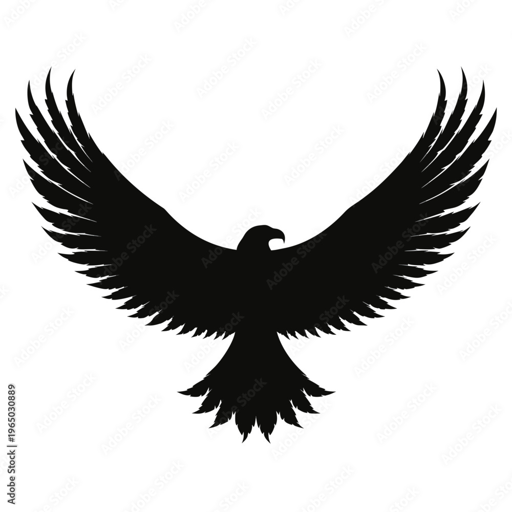 Obraz premium Black eagle, bird silhouette, winged animal, vector icon