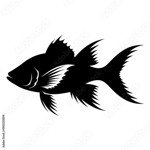 Black fish icon, silhouette fish, aquatic animal, vector illustration