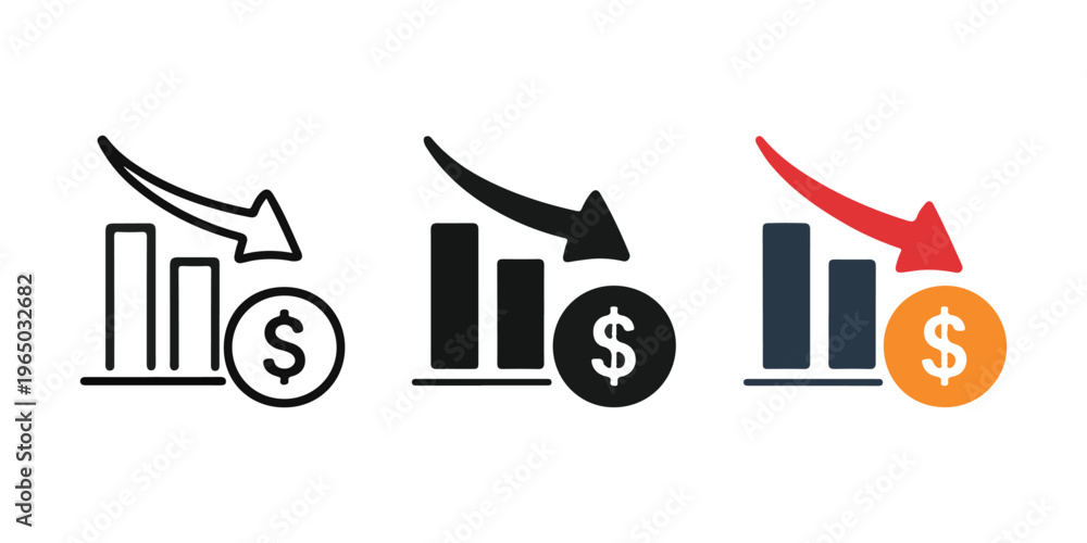 Fototapeta premium Loss Decline Downward Trend Financial Icon