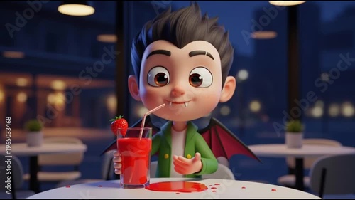 Cartoon character enjoying strawberry juice