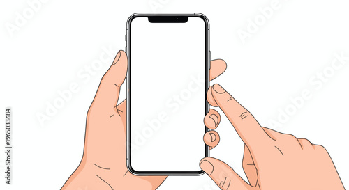 Close-up of human hands holding a modern smartphone with a blank white screen for custom content placement and mockup.