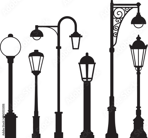 Old vintage street lamps vector illustration in urban city style