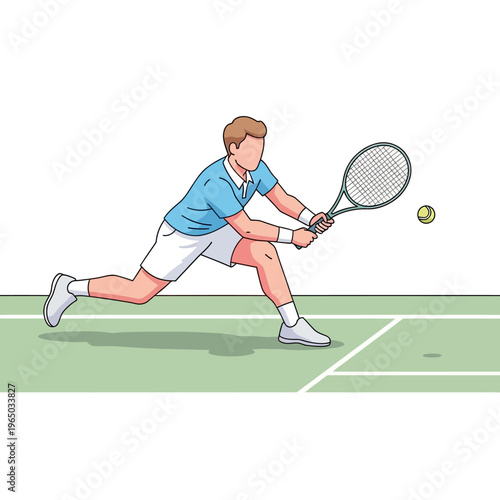 Man playing tennis, hitting forehand stroke on court, dynamic action shot