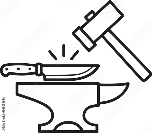 A knife on an anvil with a hammer