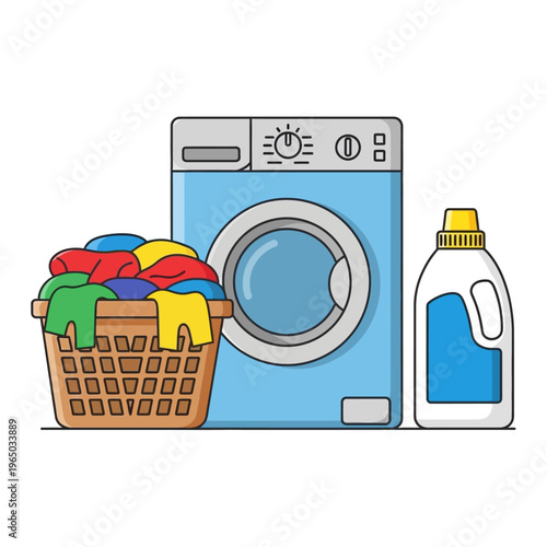 Laundry Basket, Washing Machine, and Detergent Bottle - Household Chores Icon Set