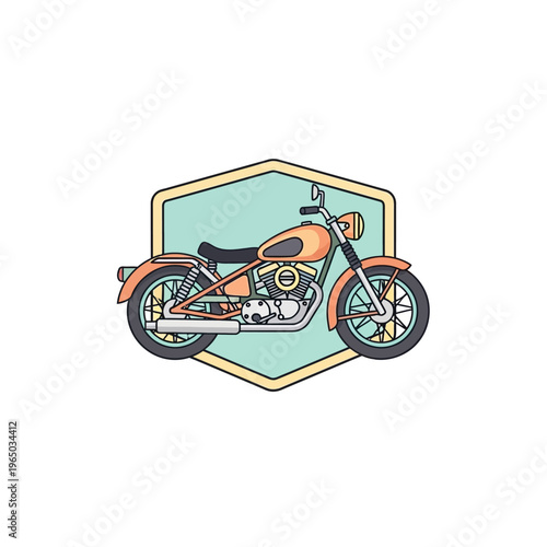 Retro Motorcycle Illustration in Hexagon Badge