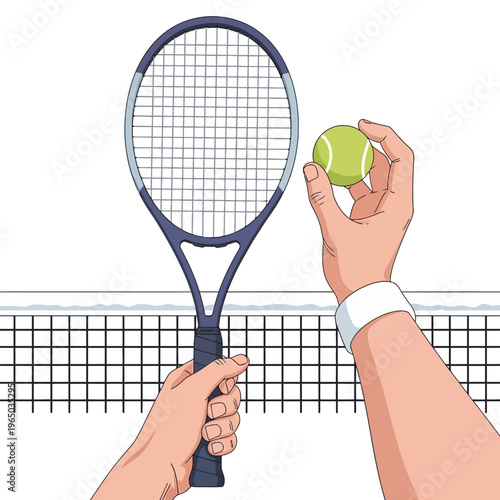 Tennis Player Holding Racquet and Ball Ready to Serve on Court