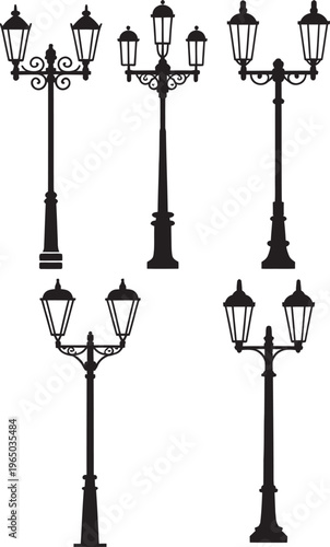 Vintage street lamp vector illustration with antique metal lamppost design