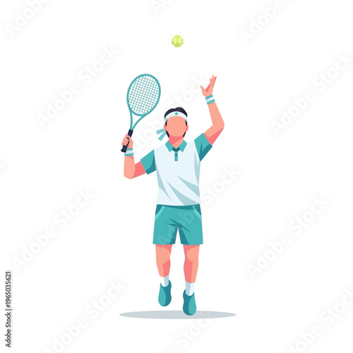 Tennis Player Serving Ball in Action, Dynamic Sports Illustration